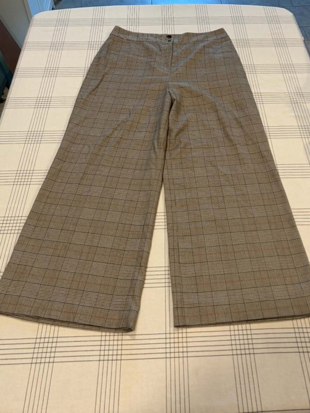 Antonio Melani Glen Plaid Wide Leg Pants High Rise Brown Orange 14